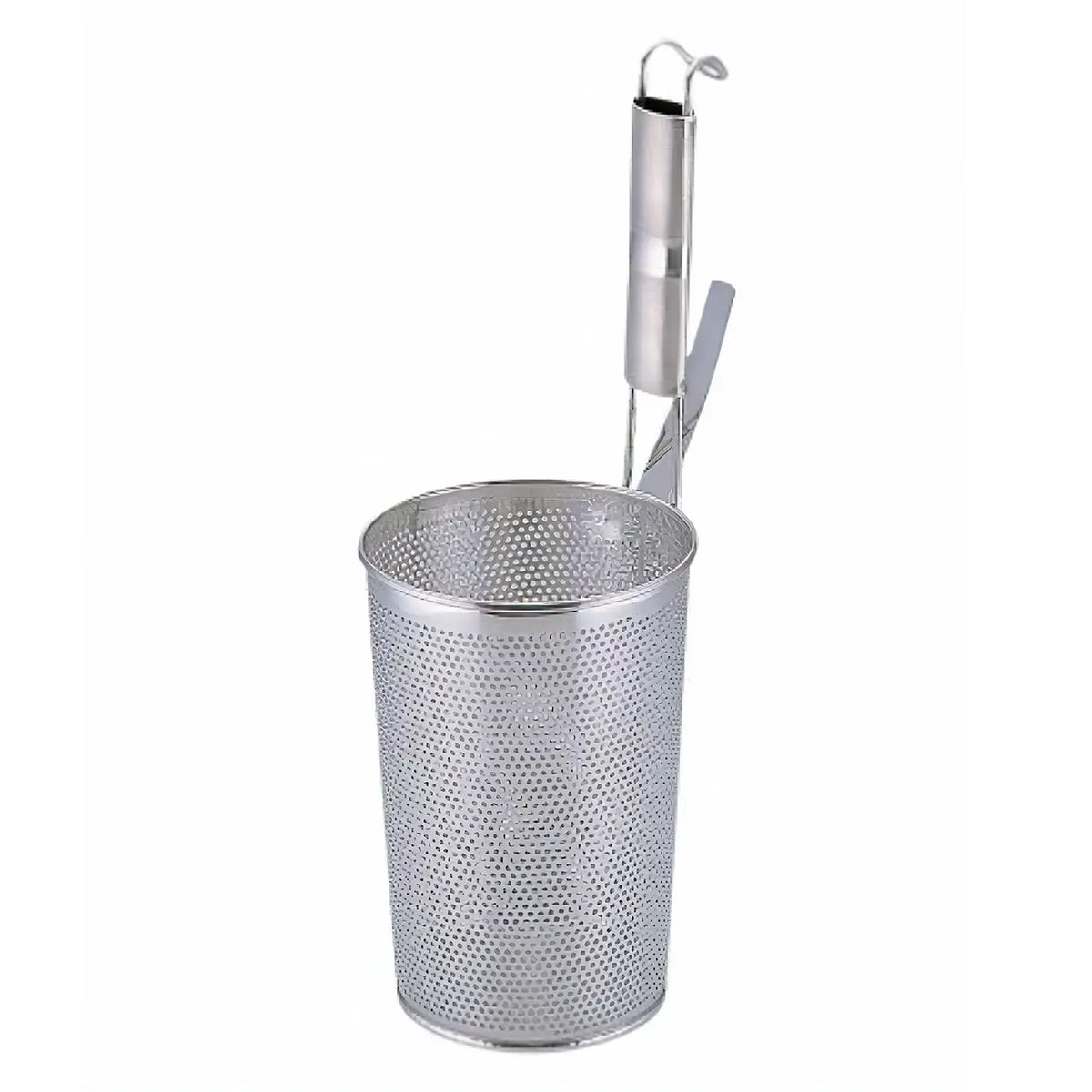 YUKIWA Stainless Steel Perforated Deep Tebo Noodle Strainer Flat Base with Metal Handle