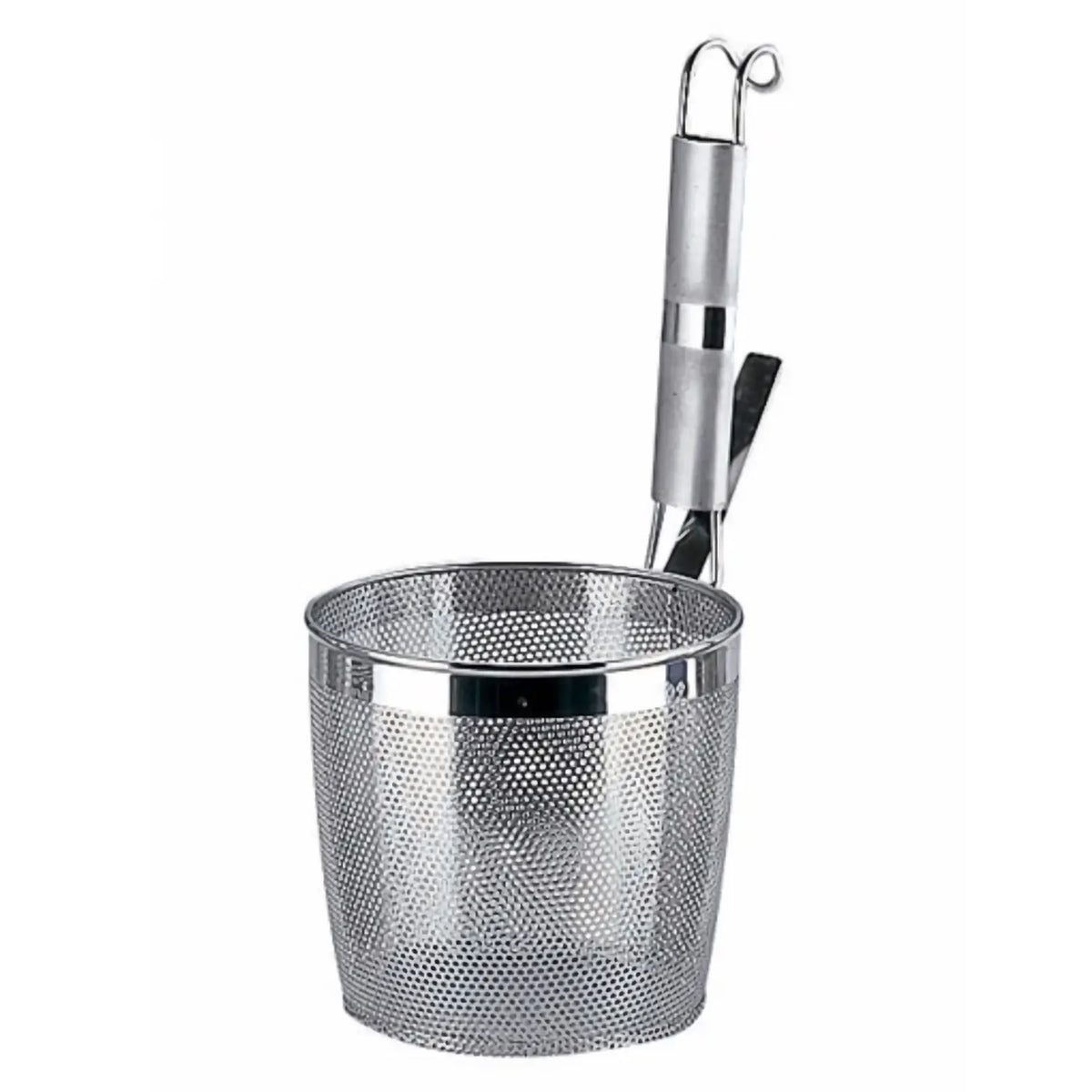YUKIWA Stainless Steel Perforated Tebo Noodle Strainer Flat Base with Metal Handle