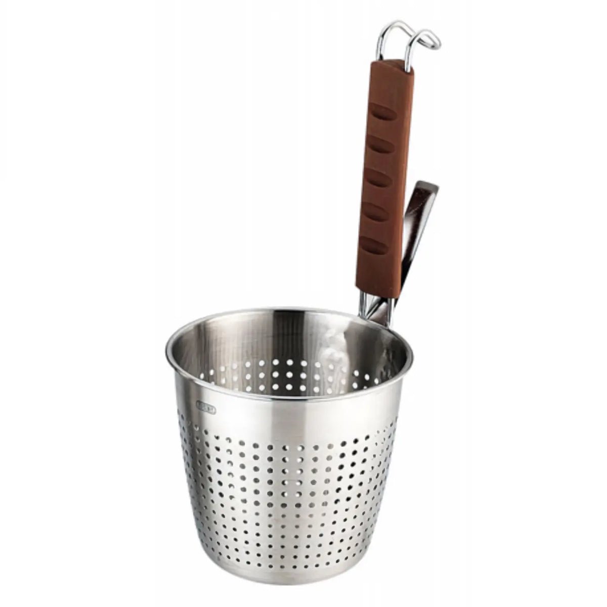 YUKIWA Stainless Steel Perforated Tebo Noodle Strainer with Silicone Handle