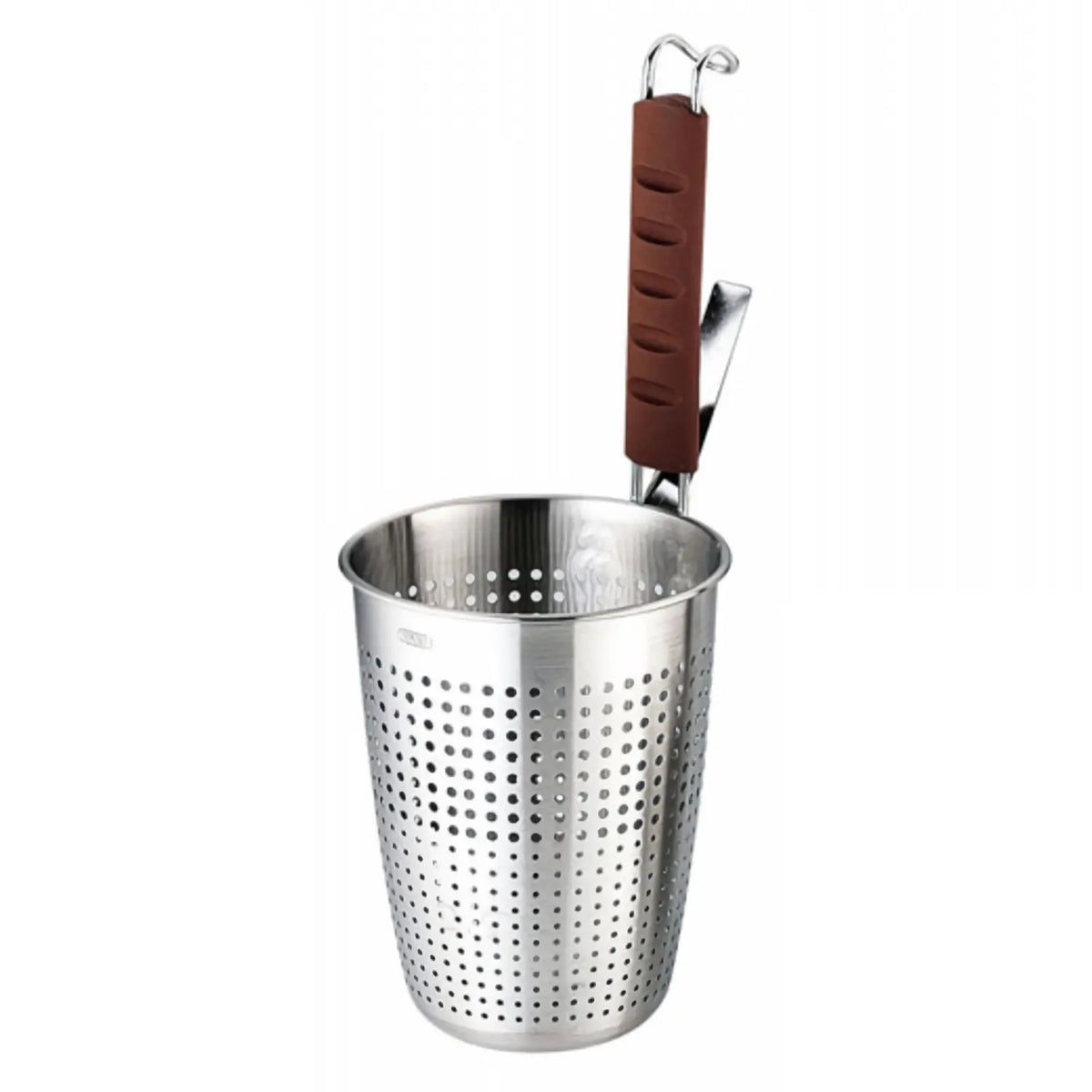 YUKIWA Stainless Steel Perforated Tebo Noodle Strainer with Silicone Handle