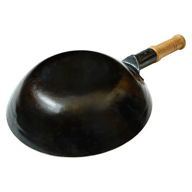 Yamada Hammered Iron Flat Bottom Wok with Wooden Handle 1.2mm
