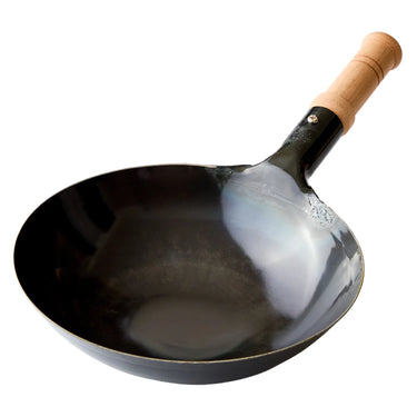 Yamada Hammered Iron Round Bottom Wok with Wooden Handle 1.2mm