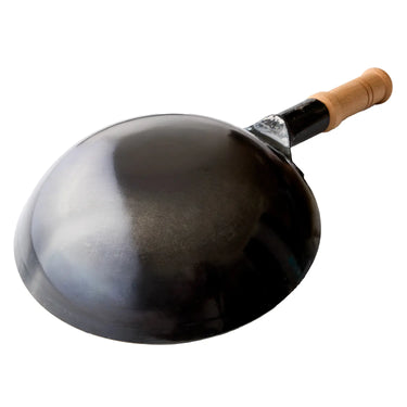 Yamada Hammered Iron Round Bottom Wok with Wooden Handle 1.2mm