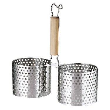 Yukiwa Stainless Steel Kakiage Tempura Deep Fryer Ladle 2 Portions with Wooden Handle