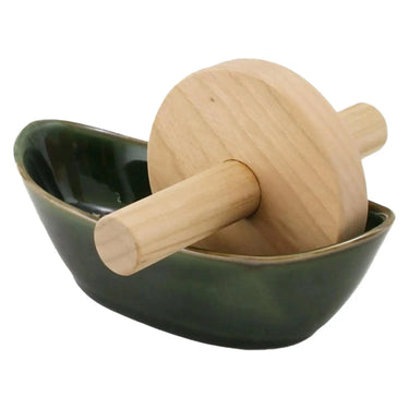 Zero Japan Ceramic Herb Grinding Bowl with Wood Roller