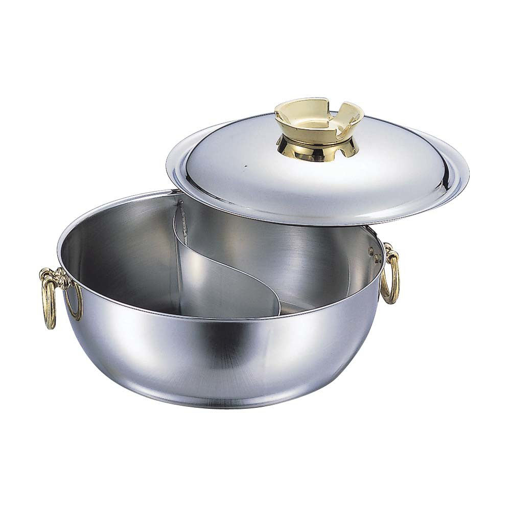 WADASUKE Stainless Steel Induction Shabu Shabu Hot Pot with Divider (Brass Handle)