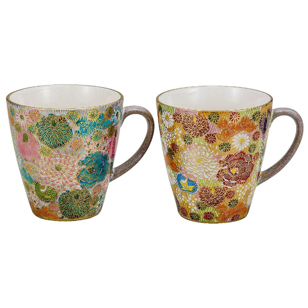 Kutani Ware Hanazume Floral Paired Mugs
