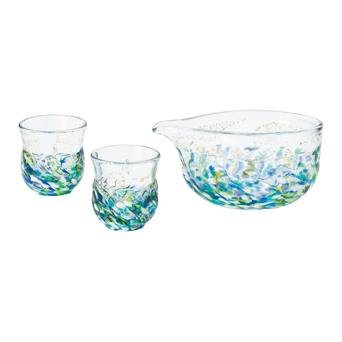 ADERIA Tsugaru Vidro Soda-Lime Glass Flower Paint Sakeware Set
