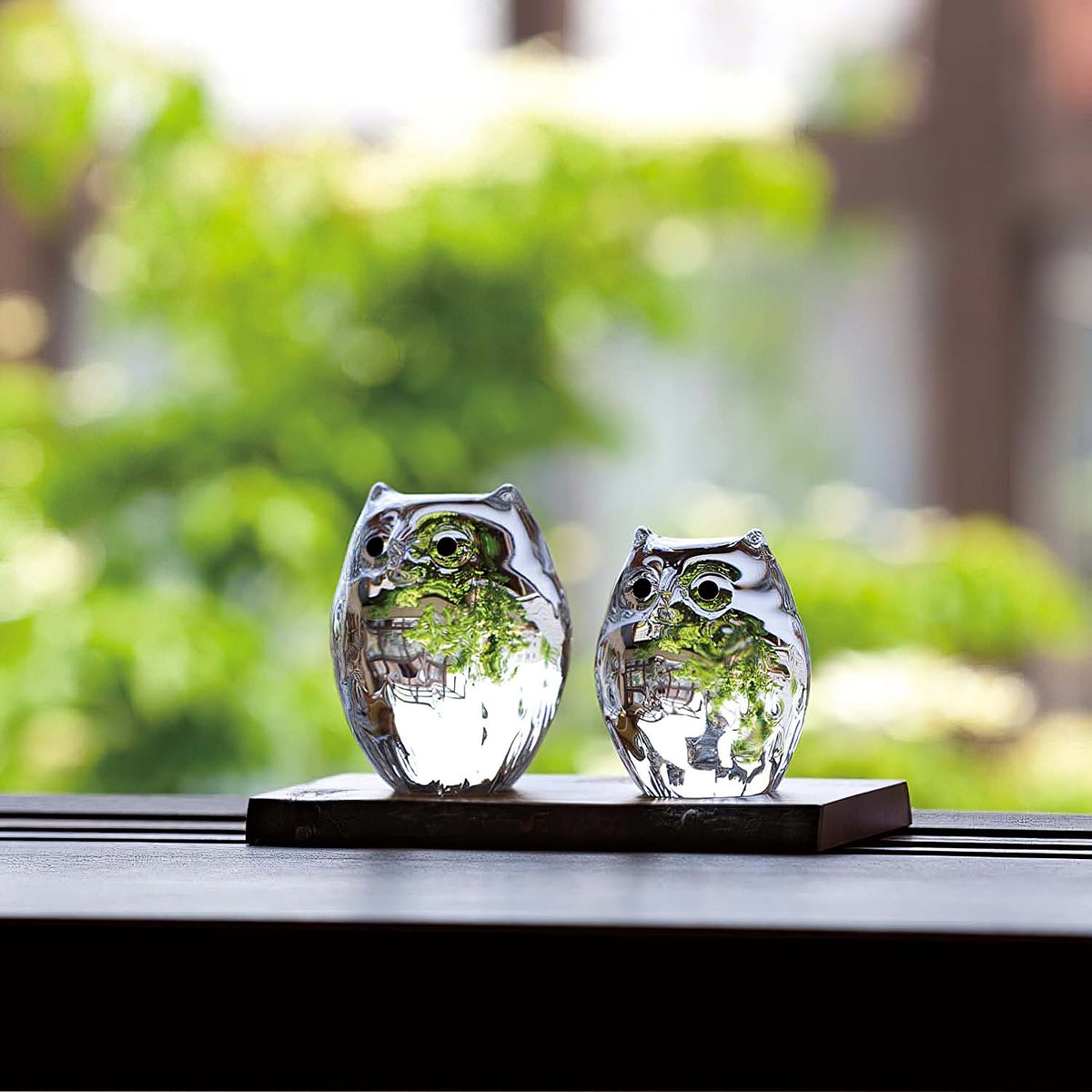 ADERIA Tsugaru Vidro Soda-Lime Glass Parent and Child Owls Ornament