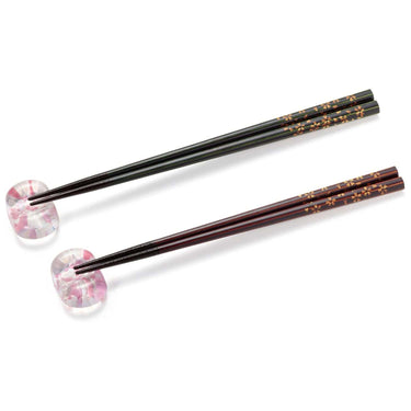 Aderia Tsugaru Vidro Soda-Lime Glass Wakasa Lacquered Sakura Pair Chopstick Rests and Chopsticks