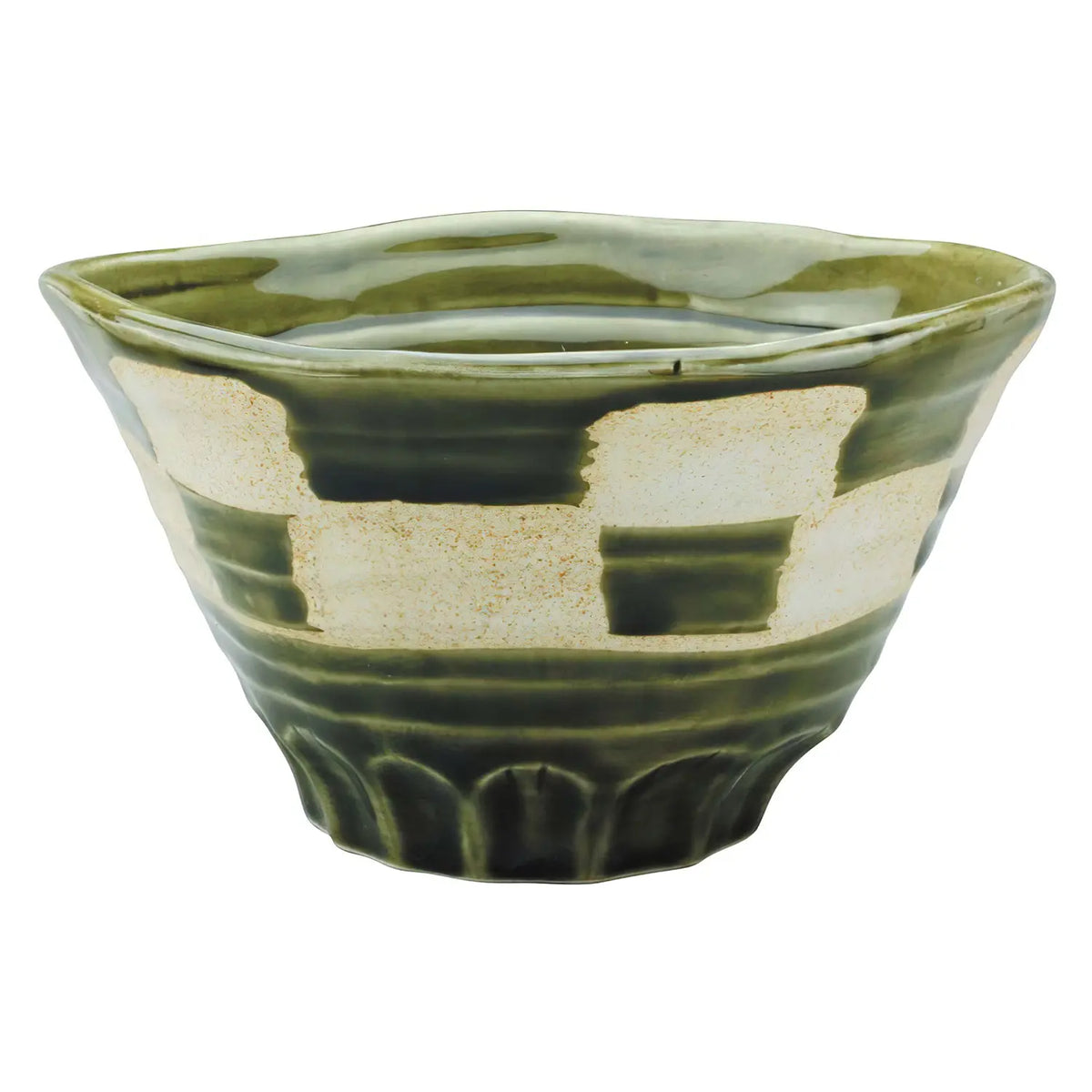 EBM Porcelain Tempered Donburi Bowl Oribe-ichimatsu 16.7cm