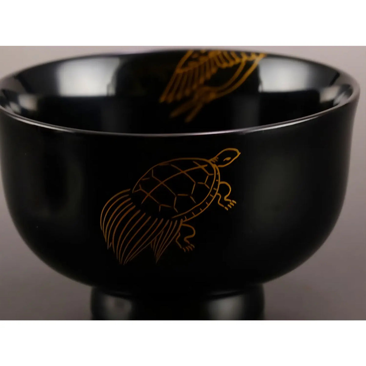 Echizen Shikki Makie Wood Couple Soup Bowls Crane and Tortoise
