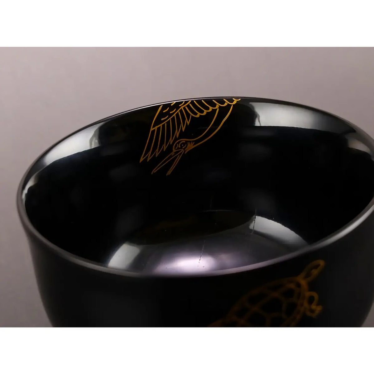 Echizen Shikki Makie Wood Couple Soup Bowls Crane and Tortoise