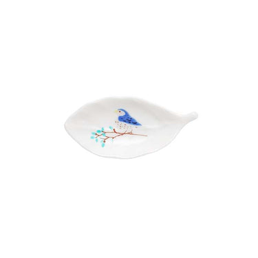 Harekutani Porcelain Bird Leaf Small Plate Chopstick Rest