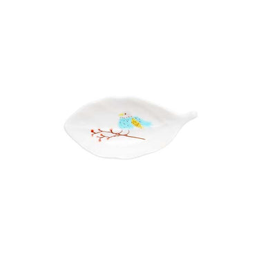 Harekutani Porcelain Bird Leaf Small Plate Chopstick Rest