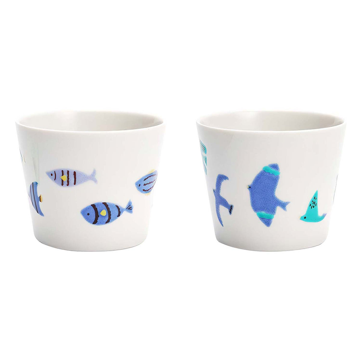 HAREKUTANI Porcelain Blue Bird Fish Cup Set (2 Cups)