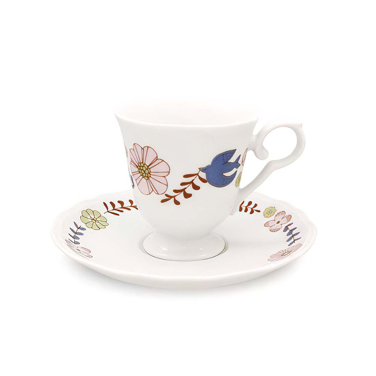 HAREKUTANI Porcelain Flower Bird Cup &amp; Saucer