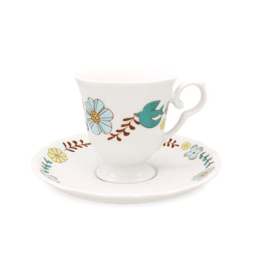 Harekutani Porcelain Flower Bird Cup & Saucer