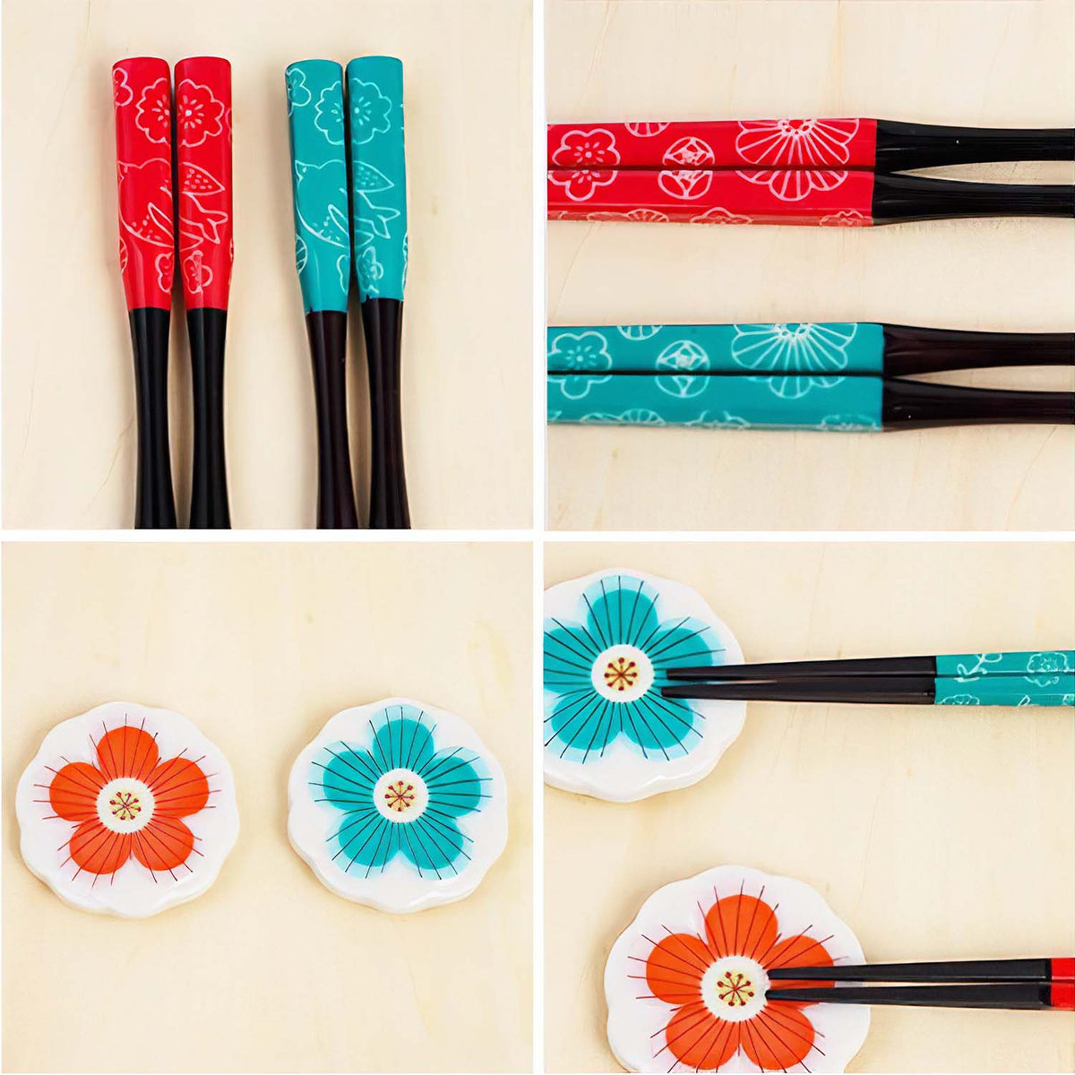 HAREKUTANI Porcelain Paired Chopsticks &amp; Chopstick Rests RD/GR