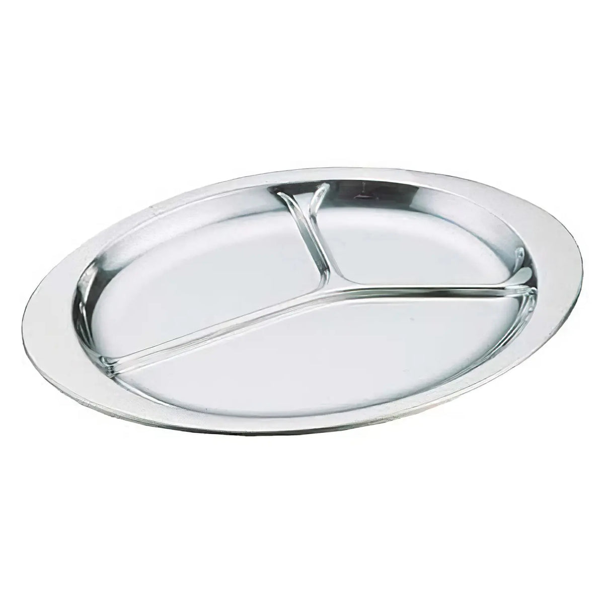 IKD ecoclean Stainless Steel 3 Compartments Oval Lunch Plate