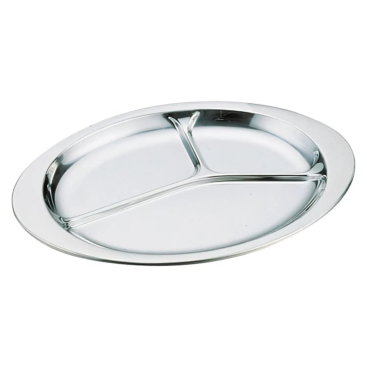 IKD Stainless Steel Antibacterial 3 Compartments Oval Lunch Plate