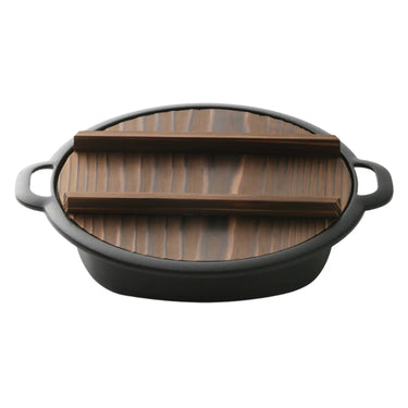 Iwachu Nambu Cast Iron Sukiyaki & Gyoza Pan with Wooden Lid