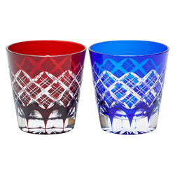 Kimoto Glass Tokyo Edo Kiriko Pair Old Fashioned Glass Layered Yarai