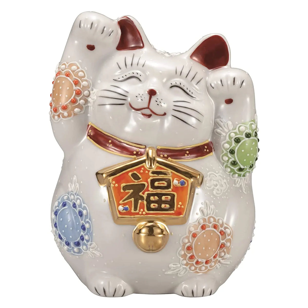Kutani Ware Porcelain Ema Maneki Neko Figurine White 4.5-Go
