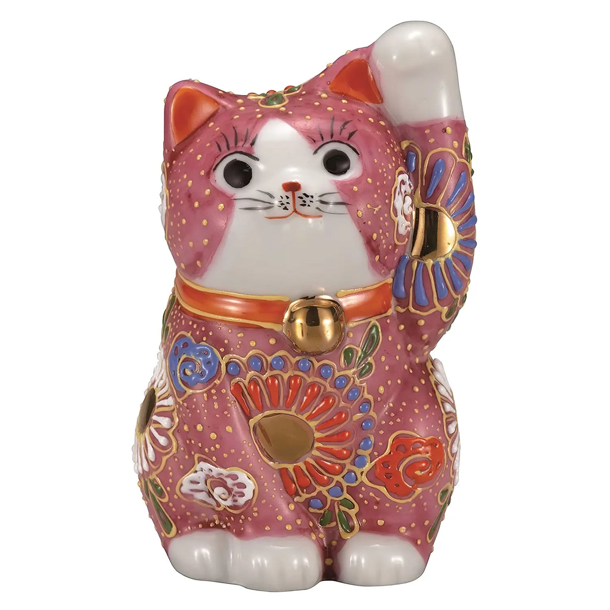 Kutani Ware Porcelain Maneki Neko Figurine Flowers Pink 3.2-Go