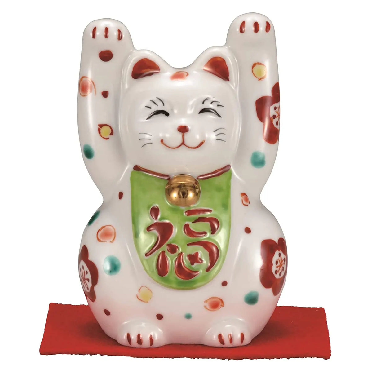 Kutani Ware Porcelain Maneki Neko Figurine Kamon 3.2-Go