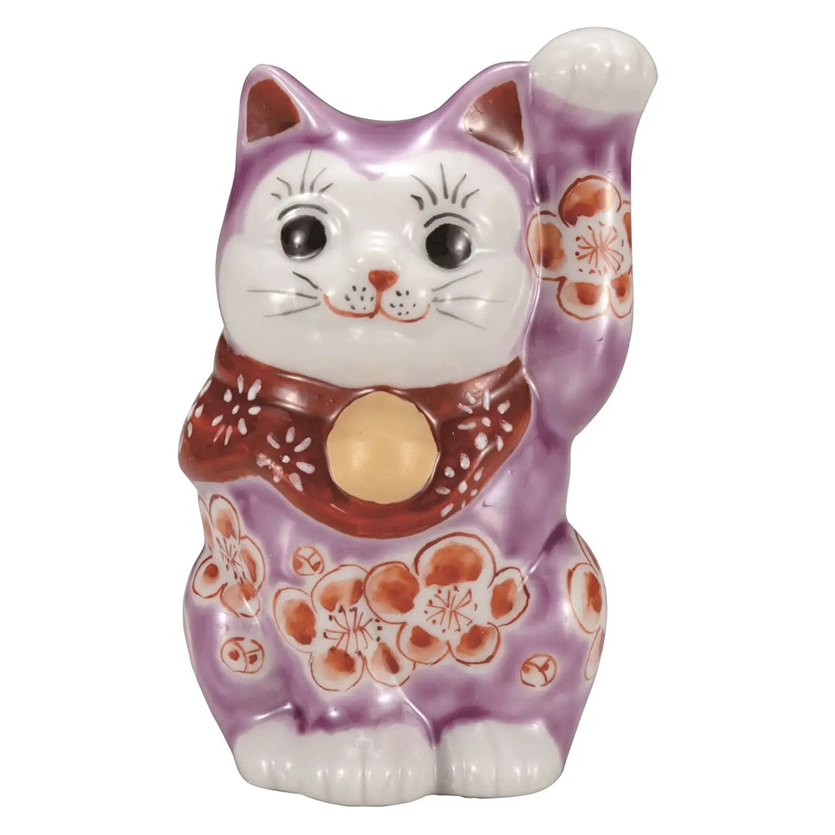 Kutani Ware Porcelain Maneki Neko Figurine Plum Blossom Purple 3.3-Go