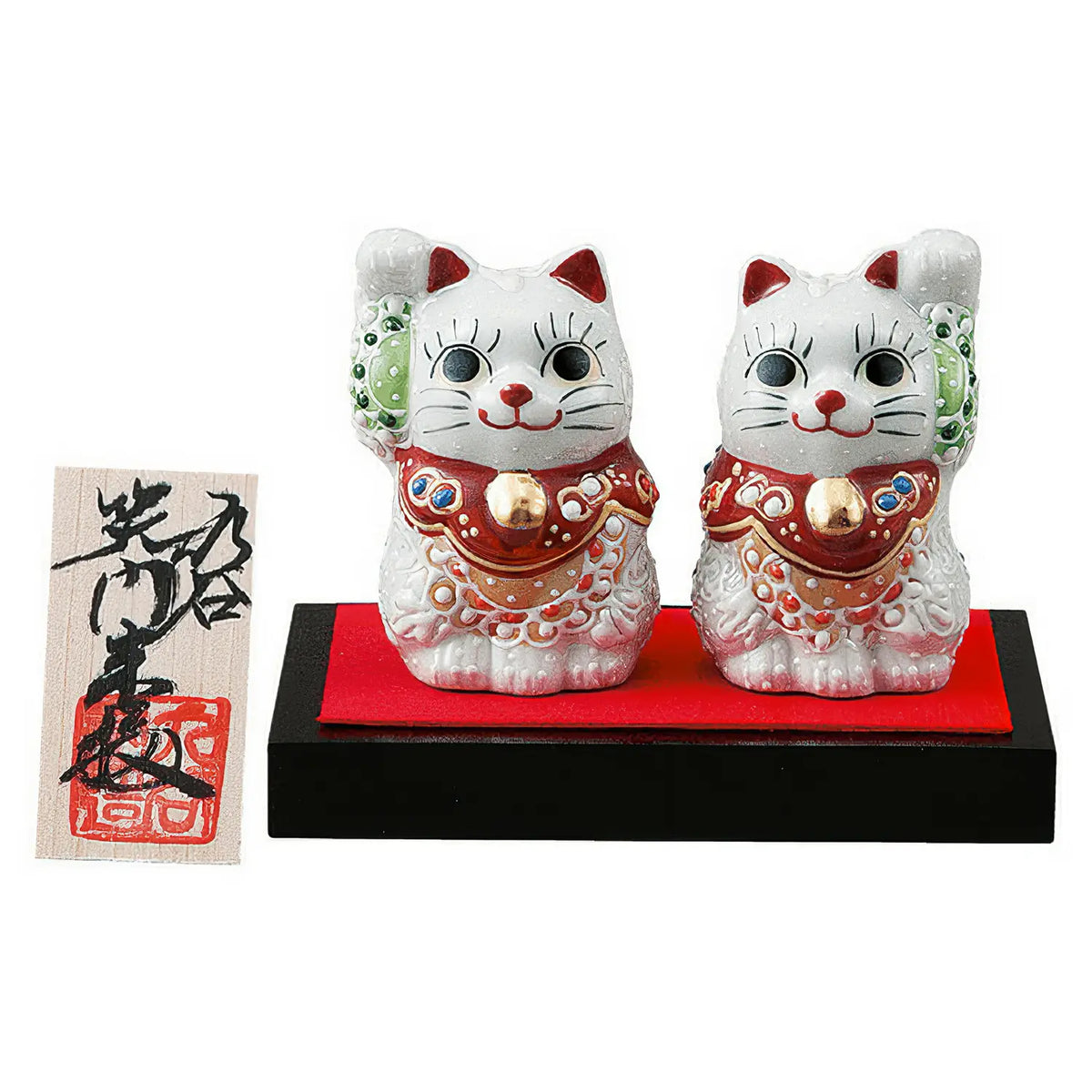 Kutani Ware Porcelain Pair Figurine Maneki-Neko 2.2-Go