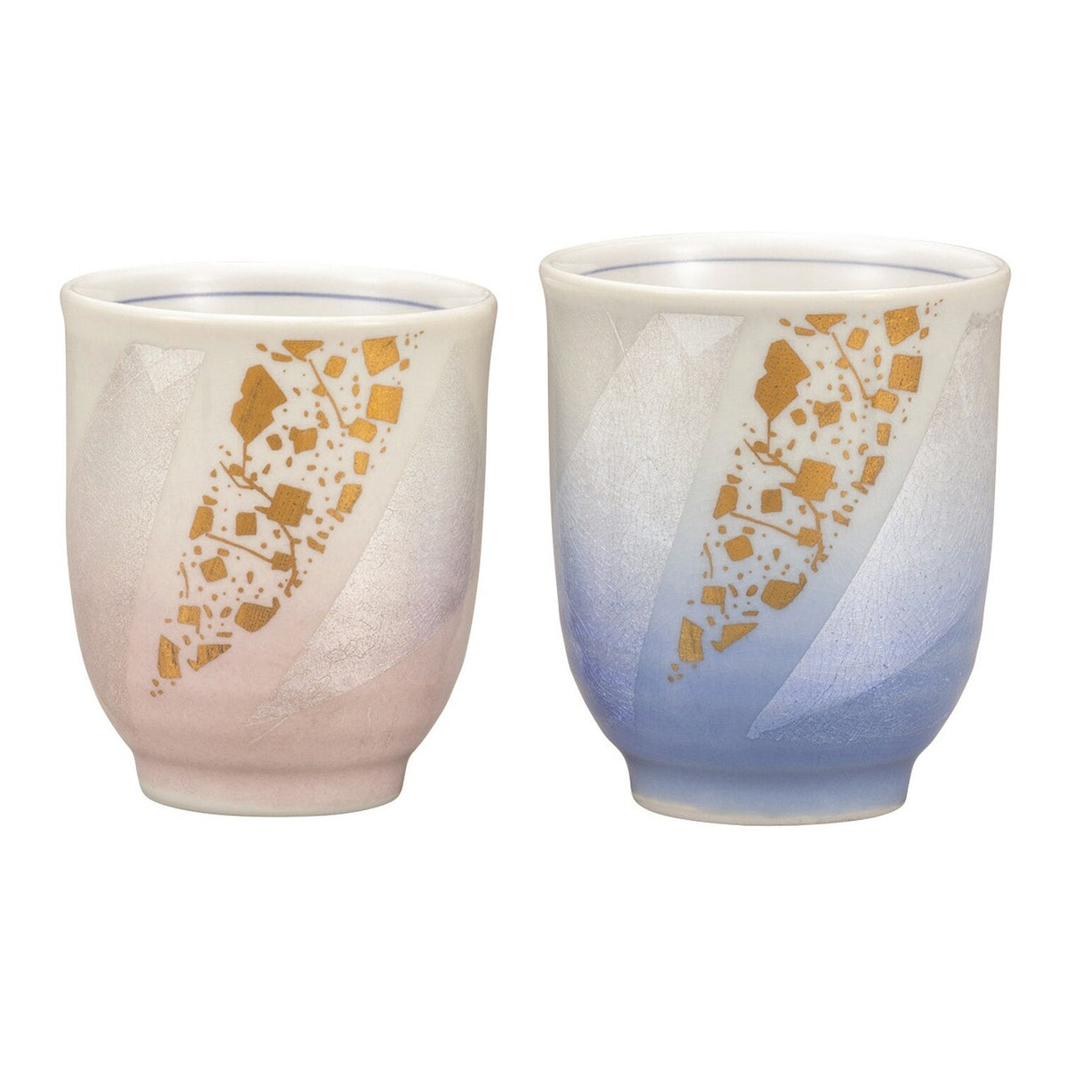 Kutani Ware Porcelain Paired Gold Flakes Yunomi Teacups Gindami