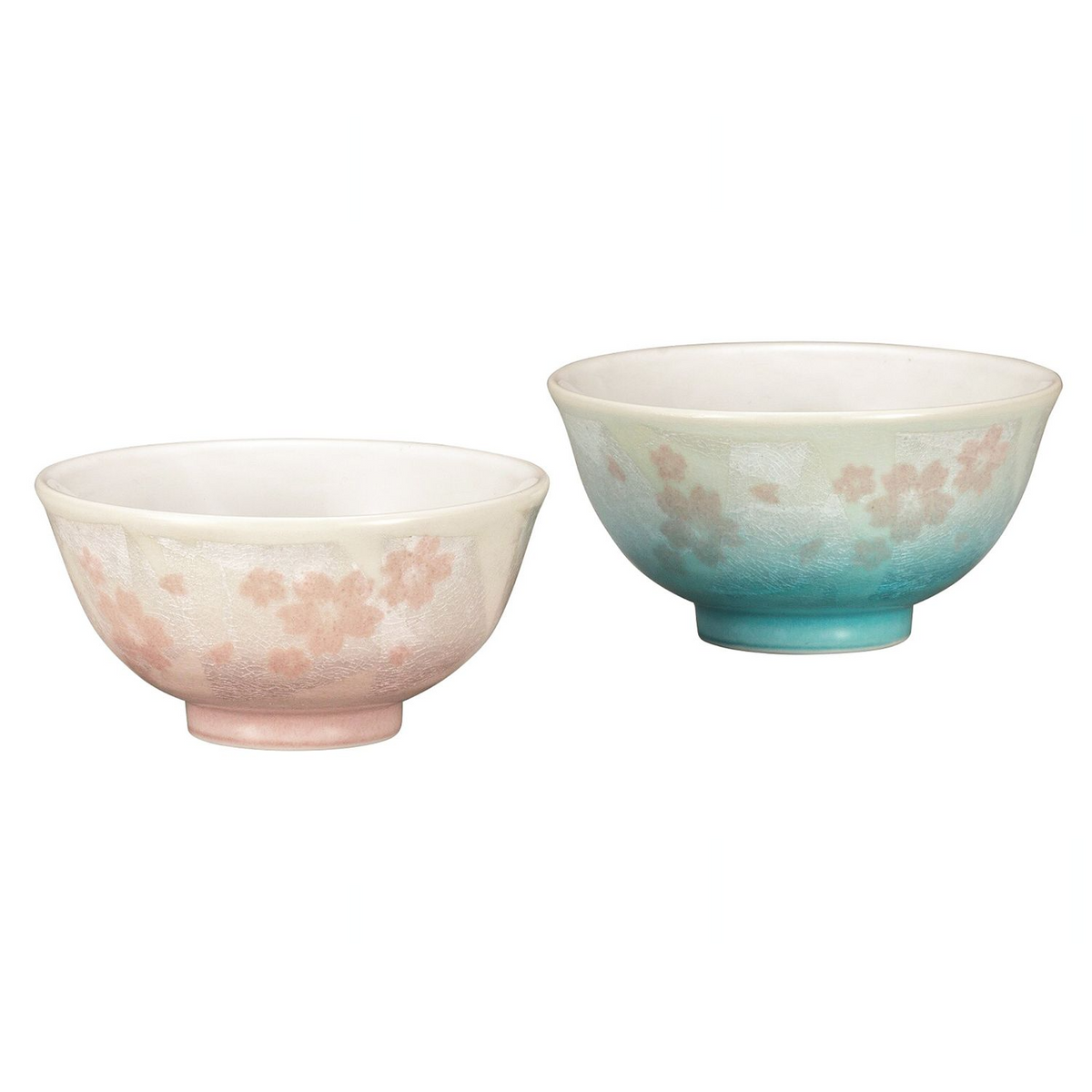Kutani Ware Porcelain Paired Sakura Rice Bowls Gindami