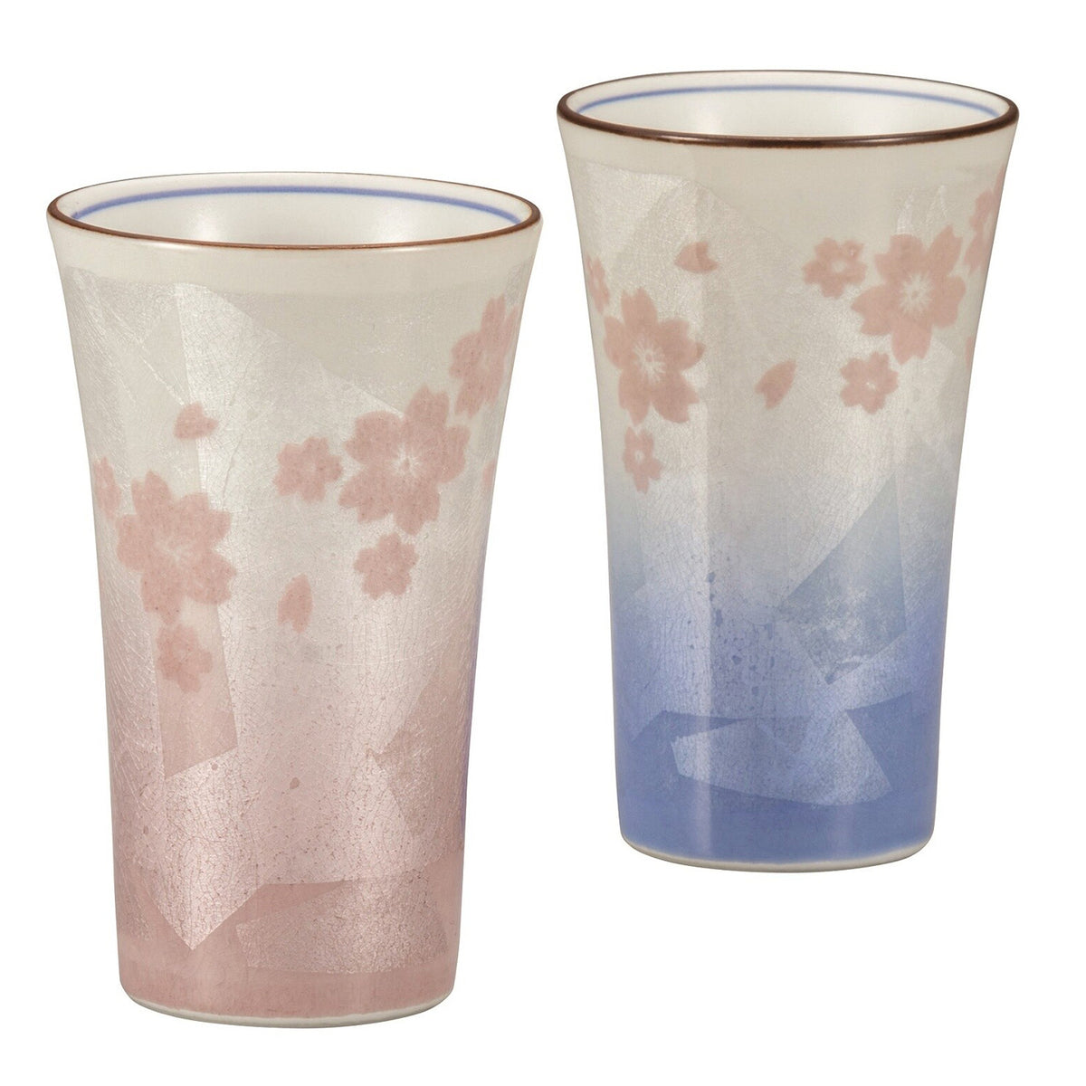 Kutani Ware Porcelain Paired Sakura Tumblers Gindami