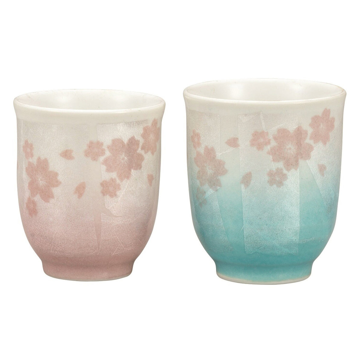 Kutani Ware Porcelain Paired Sakura Yunomi Teacups Gindami
