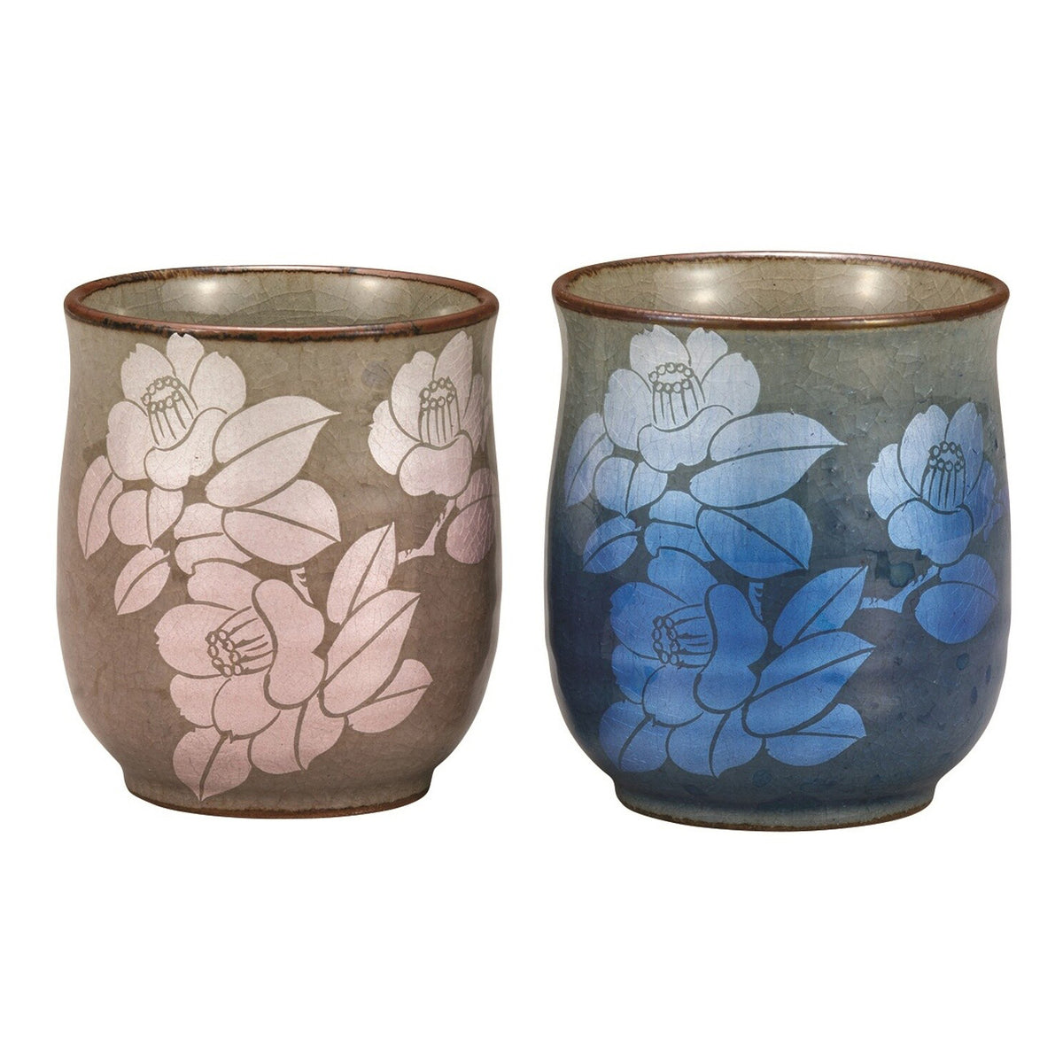 Kutani Ware Porcelain Paired Yunomi Teacups Gindami