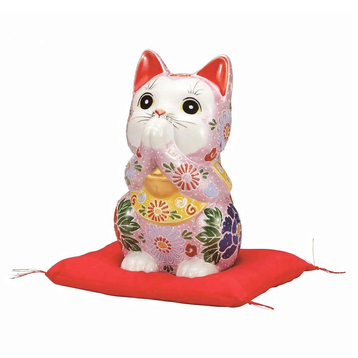 Kutani Ware Porcelain Praying Cat Figurine Pink 6-Go