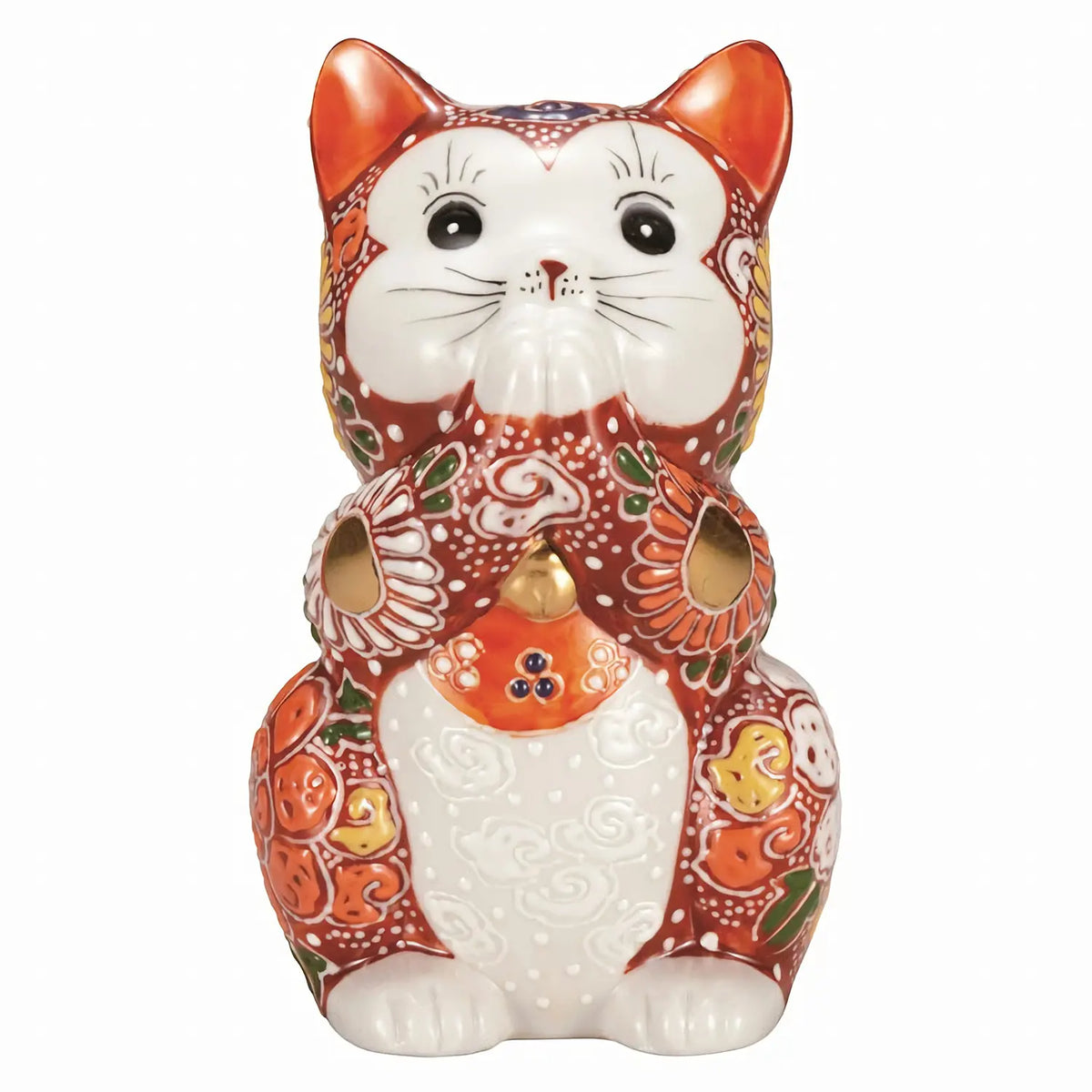 Kutani Ware Porcelain Praying Cat Figurine Red 3.8-Go