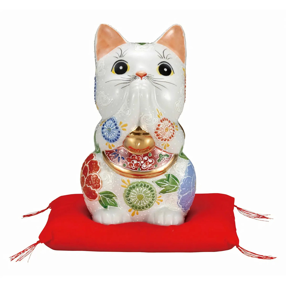 Kutani Ware Porcelain Praying Cat Figurine White 6-Go