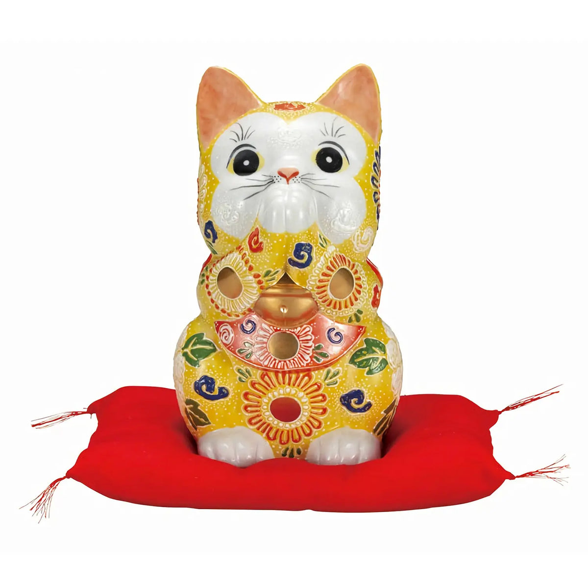 Kutani Ware Porcelain Praying Cat Figurine Yellow 7-Go