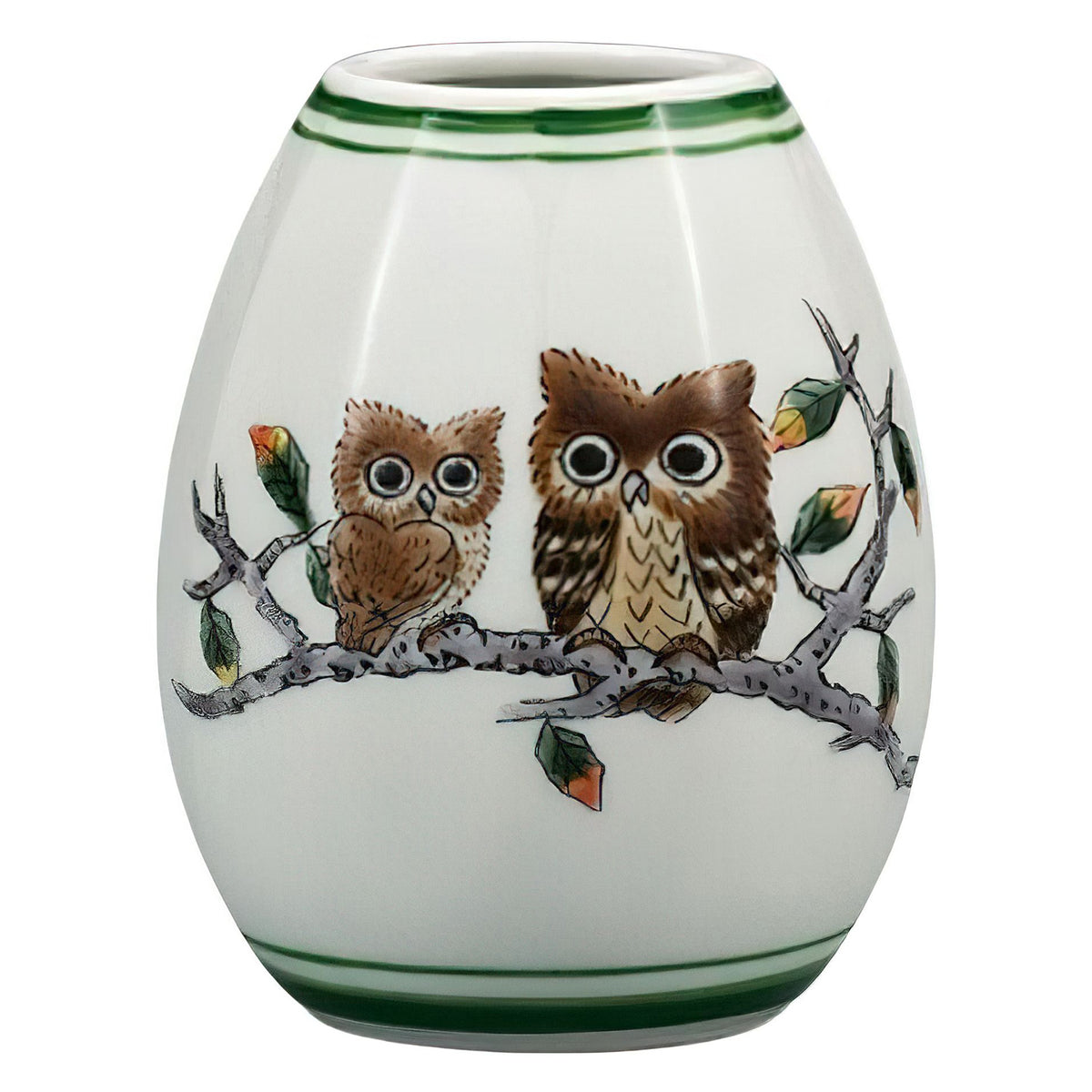 Kutani Ware Porcelain Single-flower Vase Owls