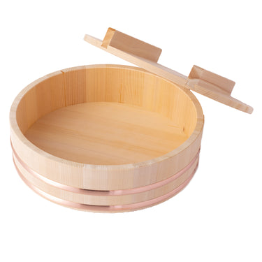 Miyabi Urushi Kogei Hangiri Sawara Wooden Rice Mixing Bowl with Lid