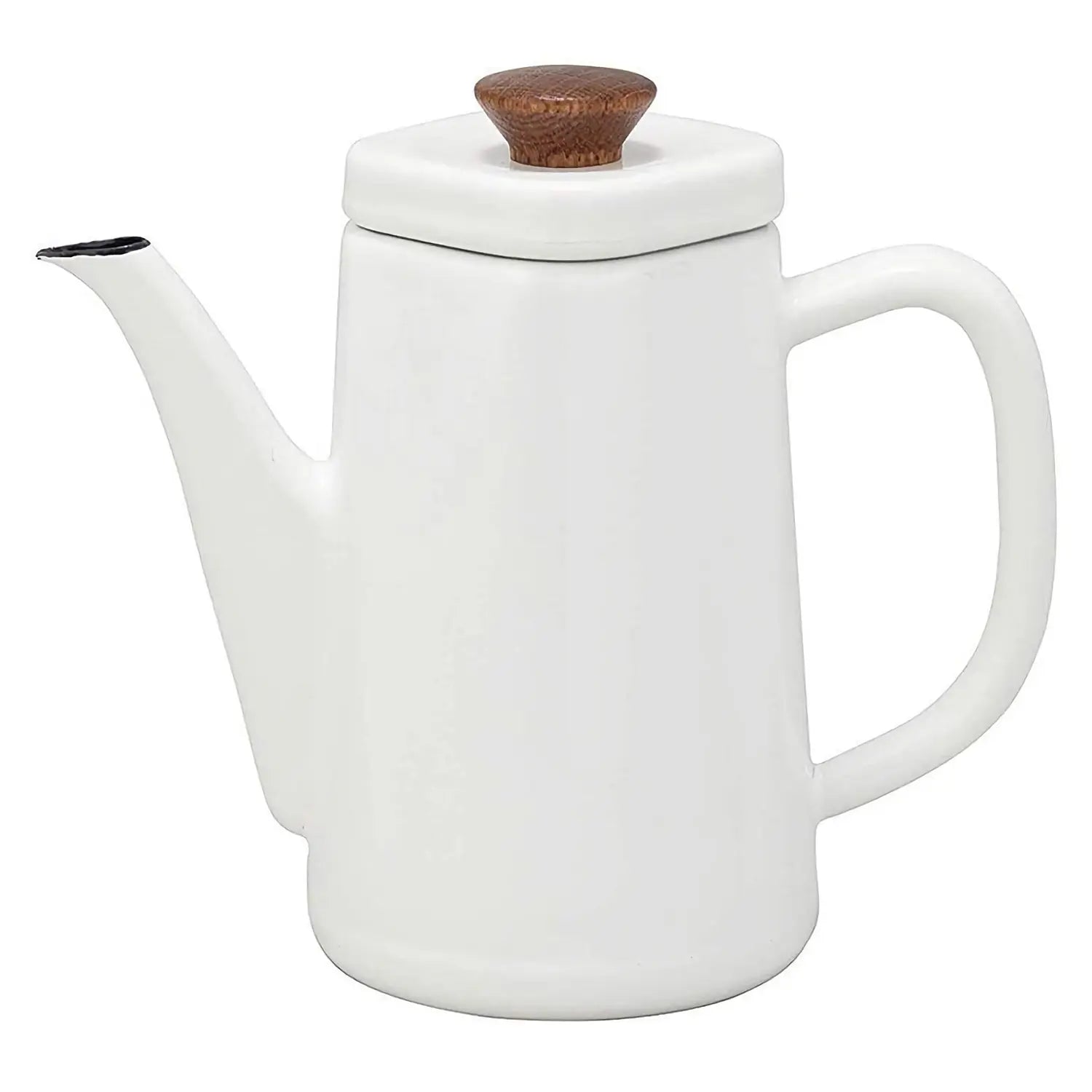 White Enamel Pourover Kettle with Wood Handle