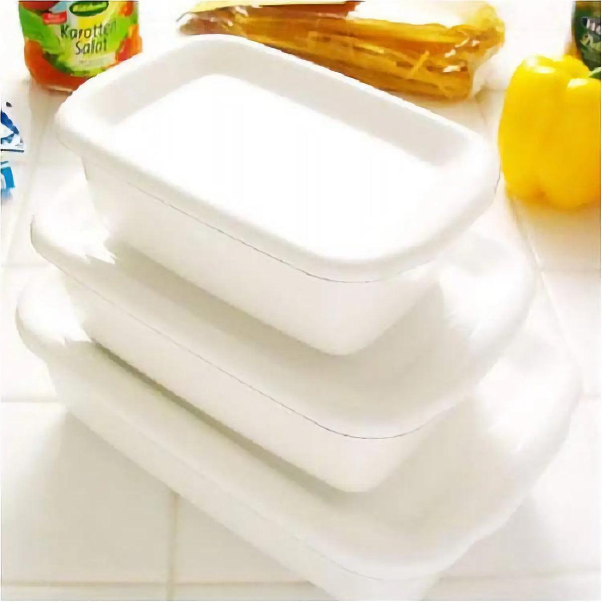 Noda Horo White Series Enamel Rectangle Deep Food Containers with Enamel Lid