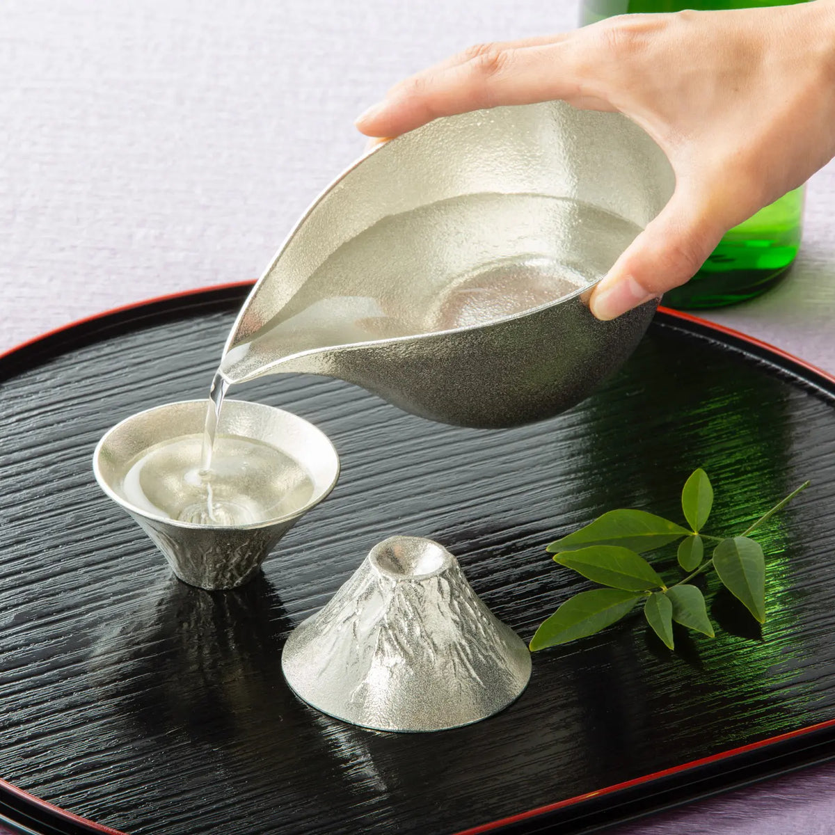 Nousaku Hand-Crafted Cast Tinware Mount Fuji Cold Sake Guinomi Cup 40ml
