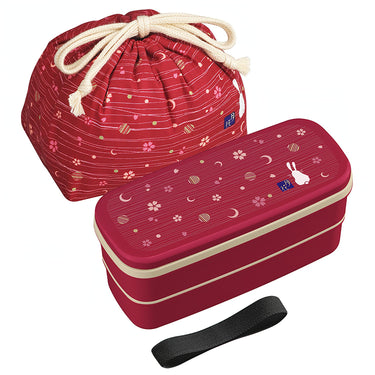 OSK Tsukihana 2-Tier Nestable Bento Lunch Box with Chopsticks & Lunch Bag Set