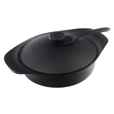 Sori Yanagi Cast Iron Induction Shallow Casserole 22cm with Lid & Fork