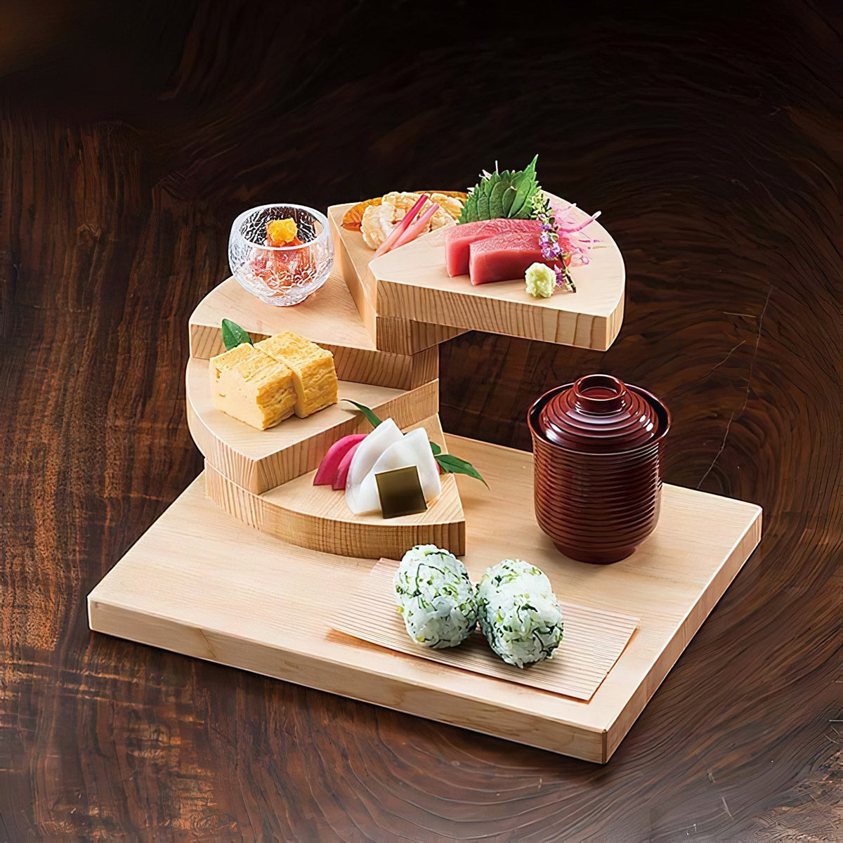 Yamacoh Wooden 5-Tier 3-Dimensional Sushi Serveware