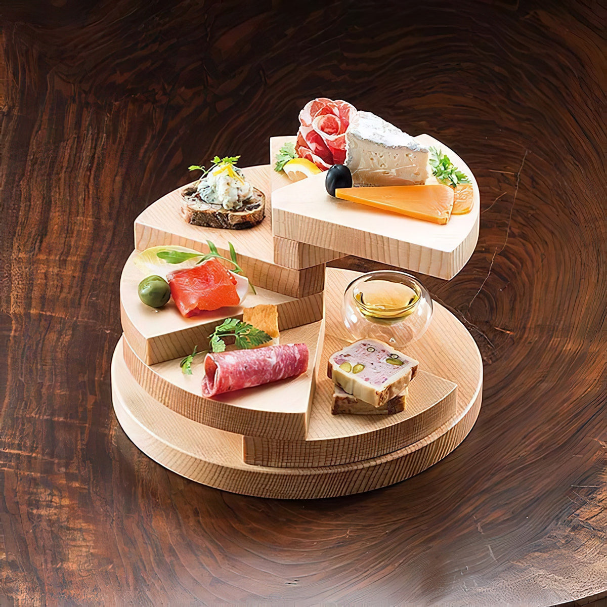 Yamacoh Wooden 6-Tier 3-Dimensional Sushi Serveware